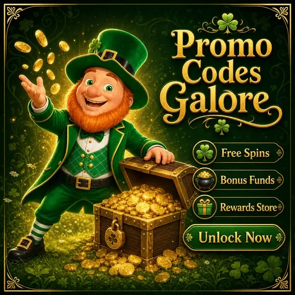 Lucky leprechaun throwing gold coins with promo code treasure at PotsOfLuck Casino