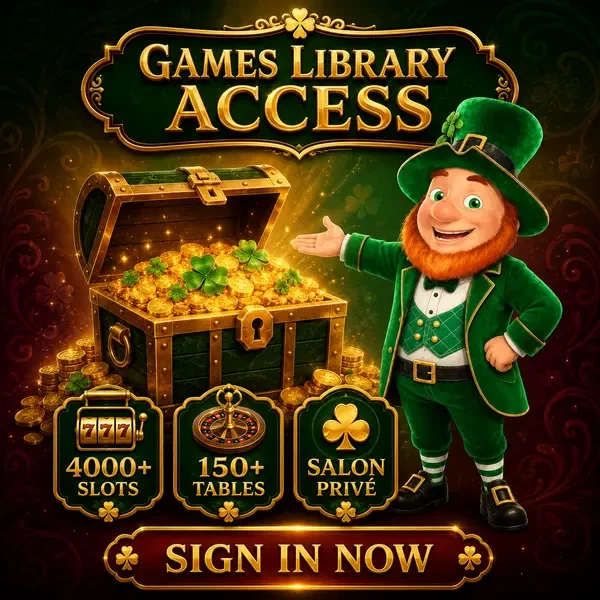 Lucky the Leprechaun presents treasure chest of games after login at PotsOfLuck Casino