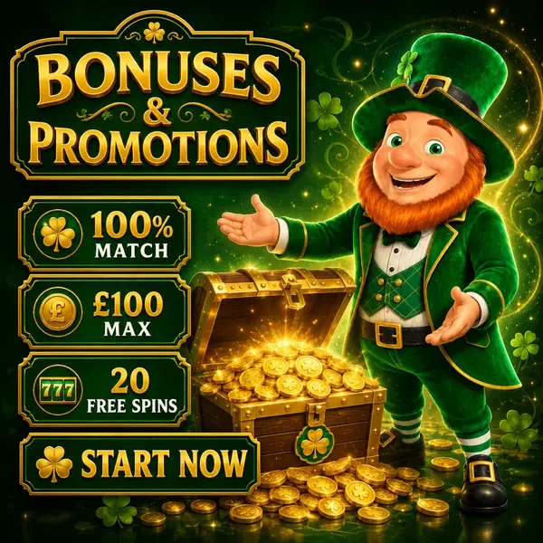 Lucky the Leprechaun reveals PotsOfLuck bonus treasure with overflowing gold coins